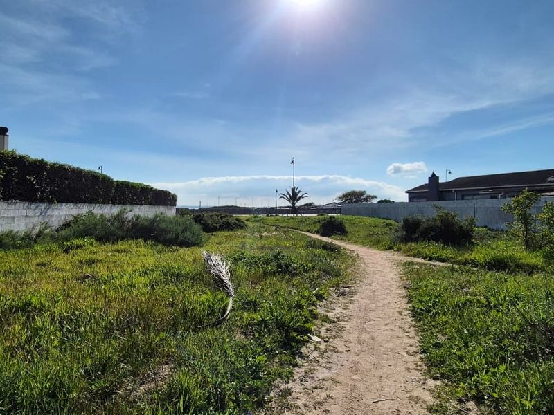 A vacant residential plot featuring a dirt path, boundary walls, and established hedging, offering a clear view of the surrounding landscape.