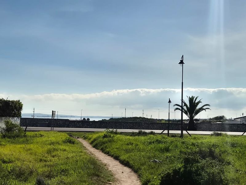 A view of a vacant residential plot featuring a boundary wall, street lighting, and access to a paved road.
