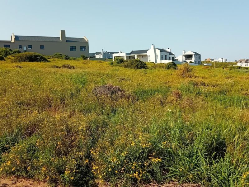 A view of a vacant residential plot covered in natural vegetation, situated in a developed coastal or estate neighborhood.