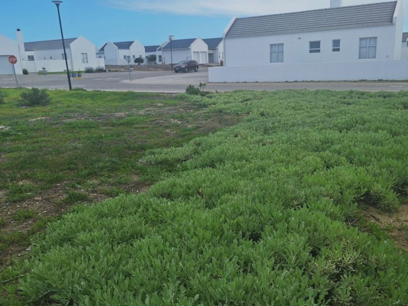 A view of a vacant residential plot featuring natural ground cover, situated within a developed estate with paved streets and surrounding residential homes.