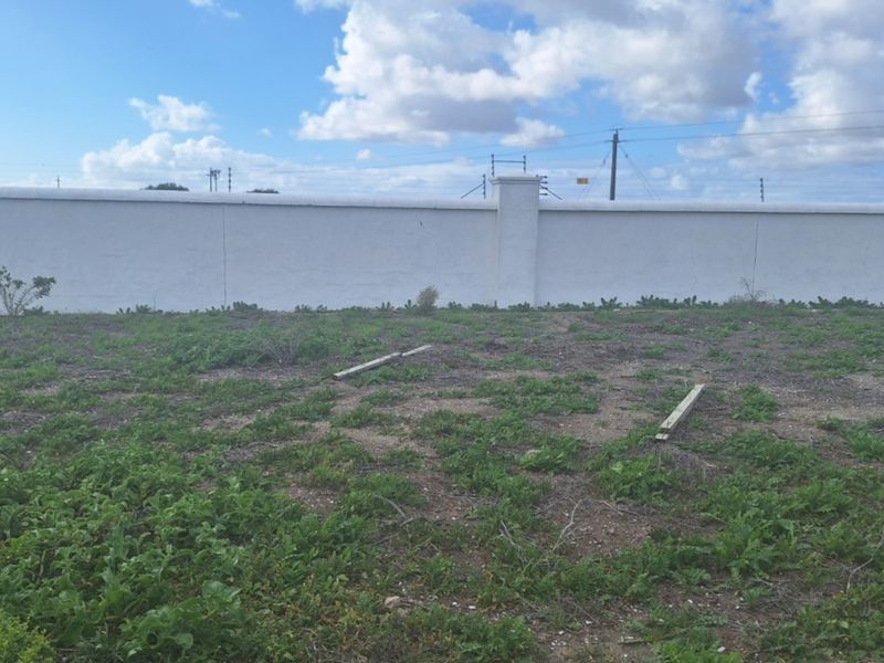 A vacant residential plot featuring a white perimeter wall with integrated electric fencing, providing a secure boundary for future development.