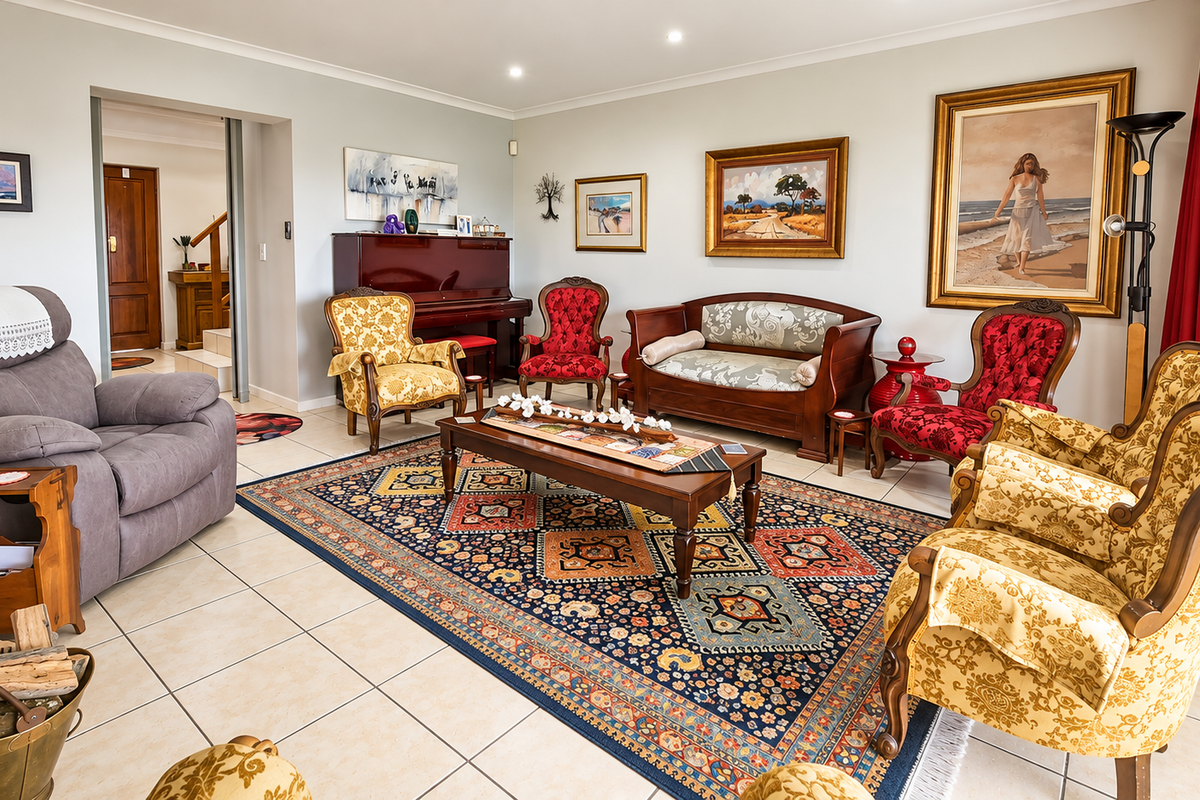 Spacious living room featuring neutral tiled flooring, recessed downlighting, and large sliding glass doors providing access to the exterior.