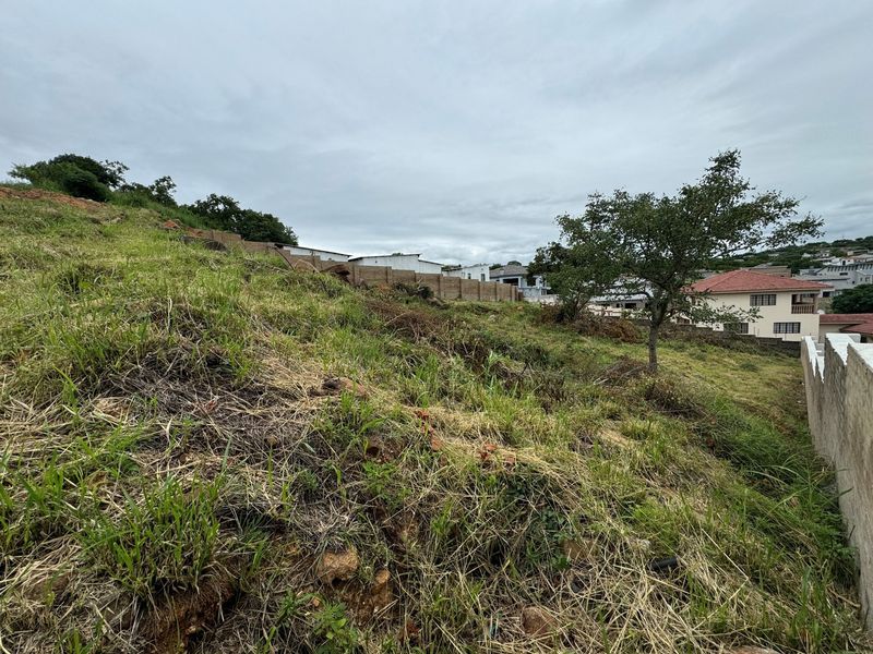 A sloped residential vacant plot featuring natural grass cover and existing boundary walls in a developed neighborhood setting.