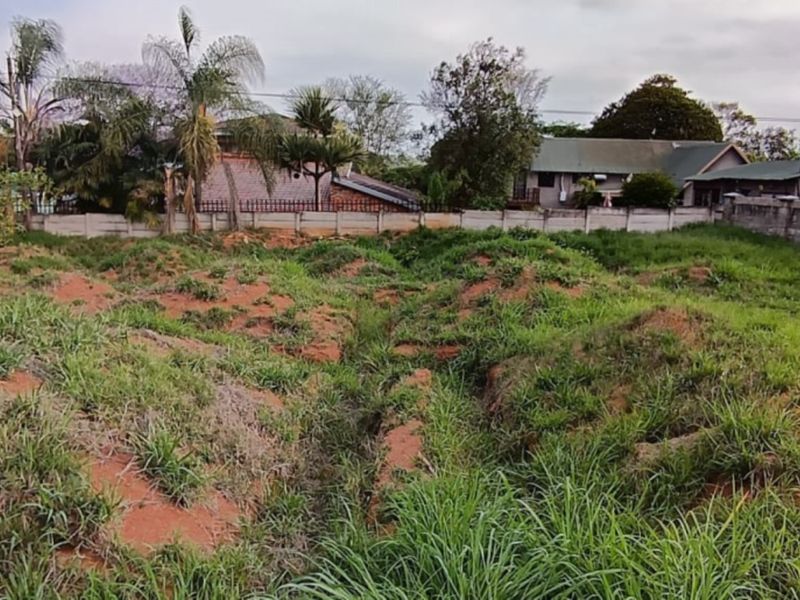 A vacant residential plot featuring uneven terrain and perimeter boundary walling, offering a blank canvas for future development.