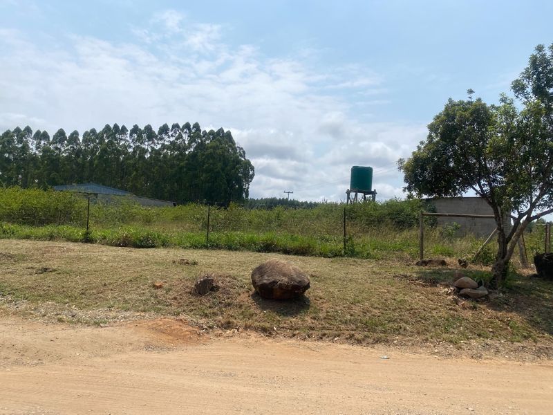 A view of the property frontage featuring a dirt road, wire fencing, and a raised water tank set against a rural landscape.