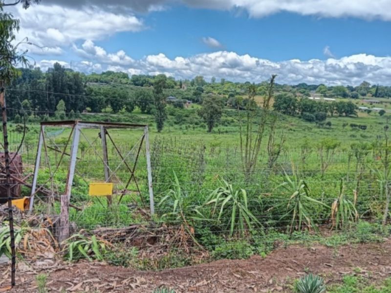 A view of the farm landscape featuring wire fencing and a weathered metal structure set against a backdrop of rolling green hills.