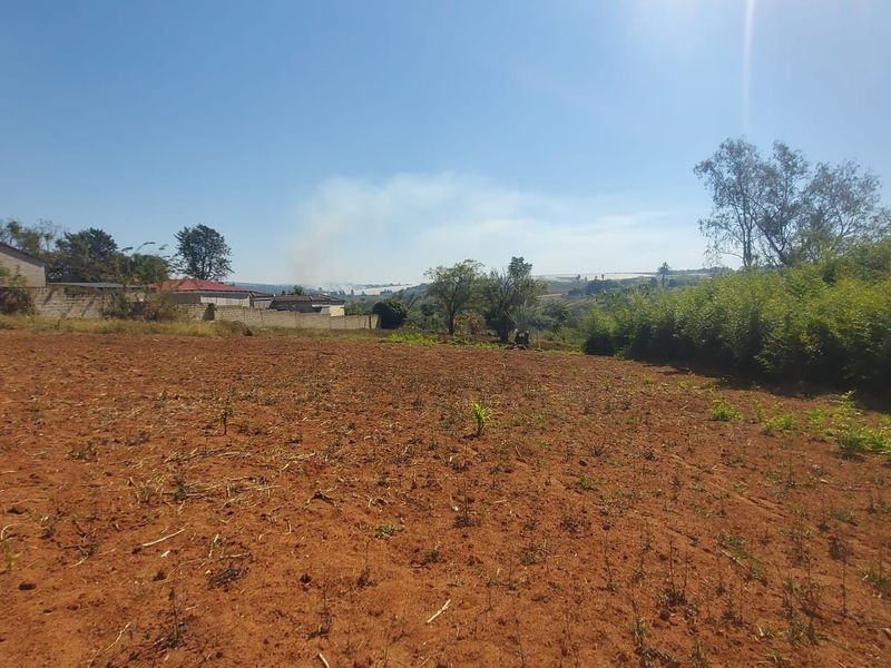 A view of a vacant residential plot of land with a boundary wall and surrounding vegetation.