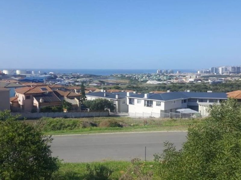 Elevated view overlooking the surrounding residential neighborhood with distant coastal and urban scenery.