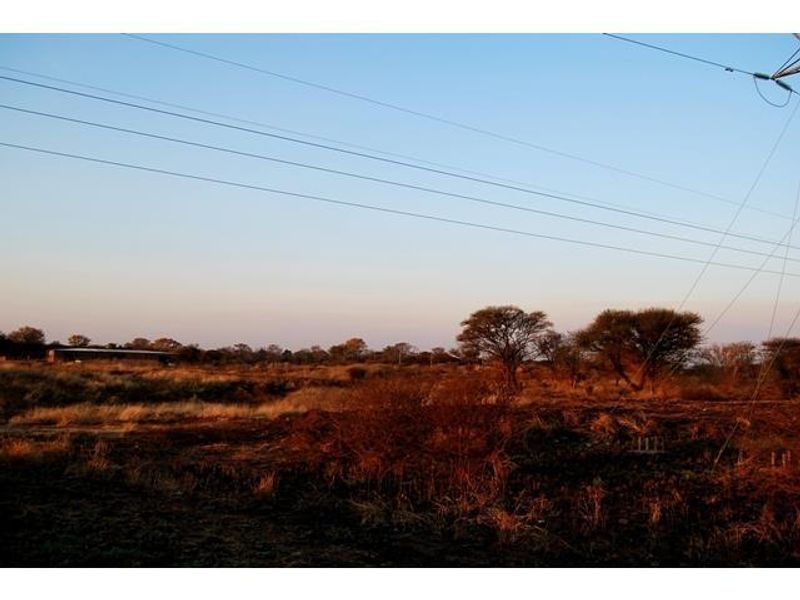 A view of the vacant commercial land featuring natural vegetation and overhead power lines under a clear sky.