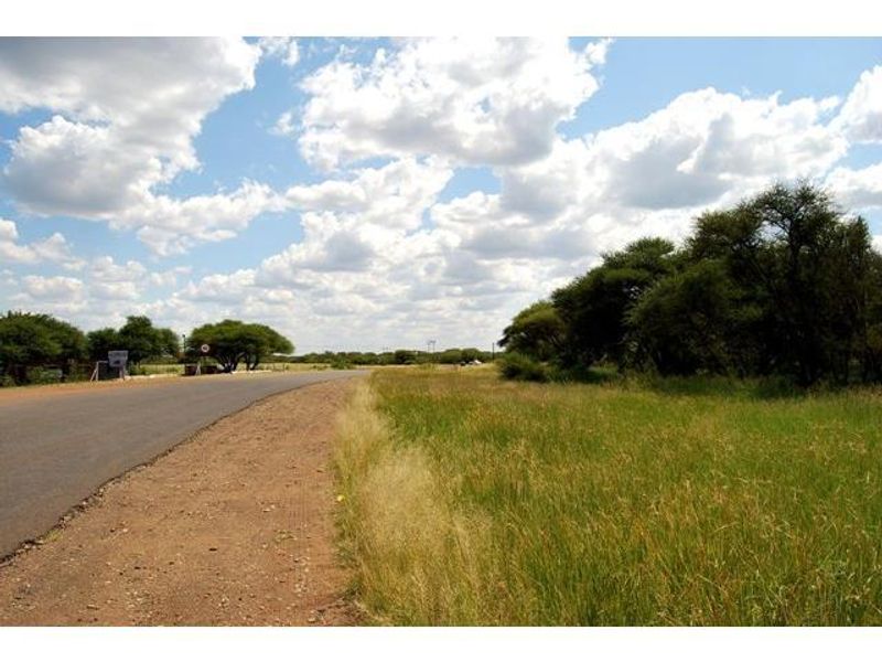 A view of the vacant residential land bordering a paved road, featuring natural grass and indigenous trees.