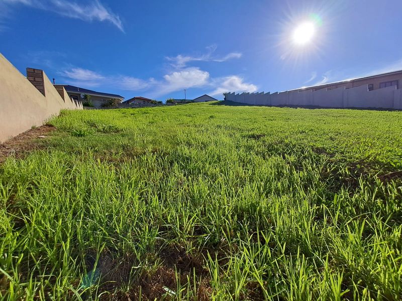 A view of a vacant residential plot featuring a gentle slope and established boundary walls under a clear blue sky.
