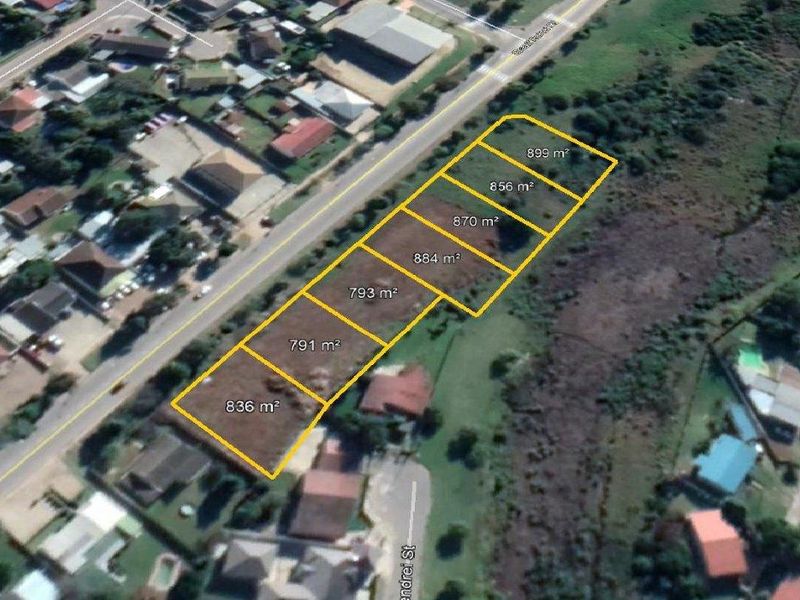 Aerial view of multiple vacant residential land plots with clearly marked boundaries and individual square meter measurements.