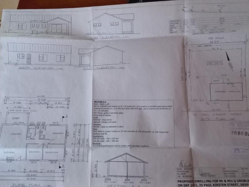 Architectural floor plan and elevation drawings for a proposed residential dwelling on Erf 2471.