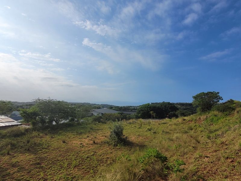 A scenic view overlooking a sloped, undeveloped residential plot with natural vegetation and surrounding landscape.