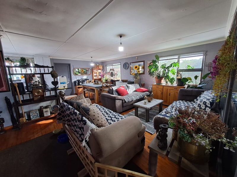 Spacious open-plan living and dining area featuring hardwood flooring and large windows, offering a versatile layout for family living.
