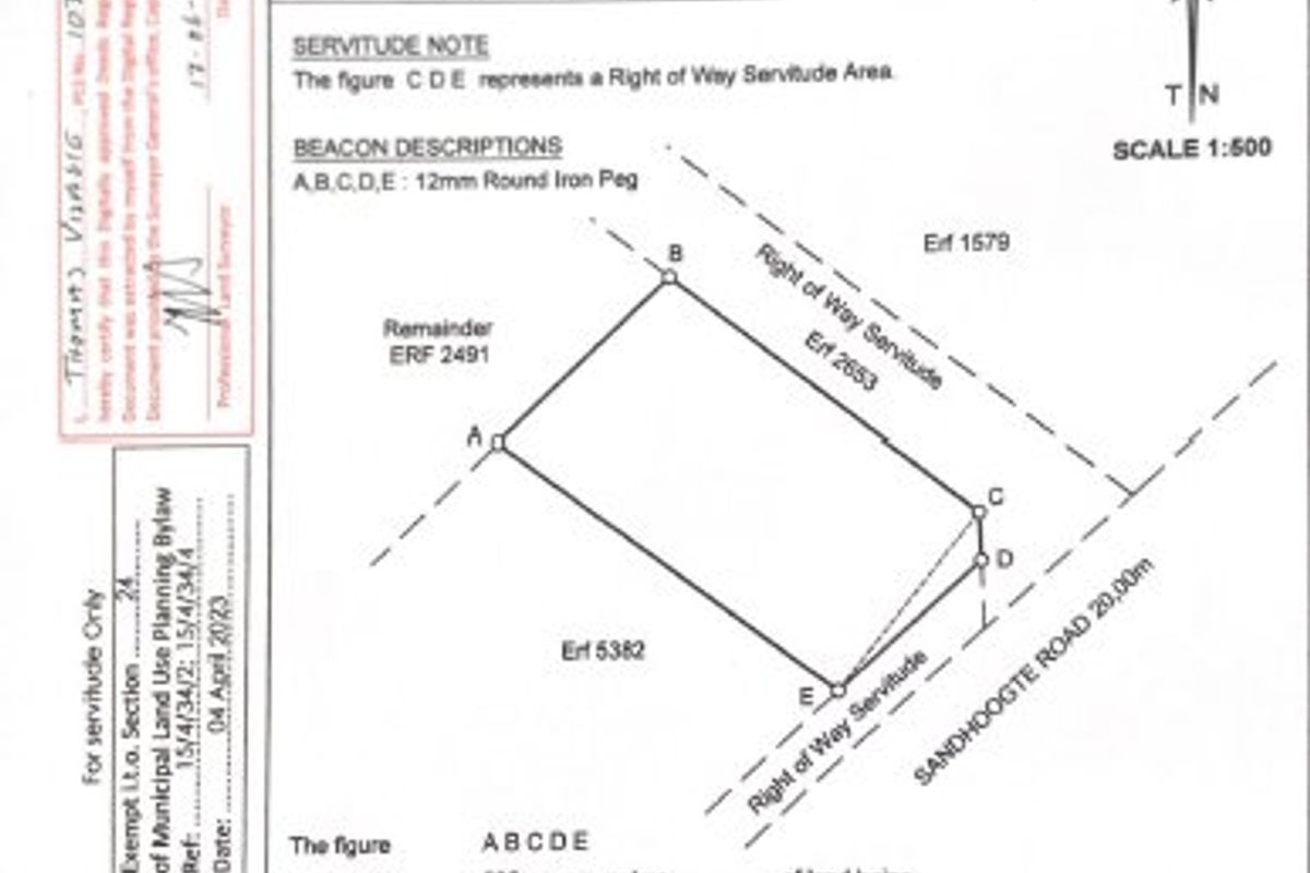 Official surveyor general diagram showing the boundaries, coordinates, and servitude details for Erf 5383 in Groot Brakrivier.