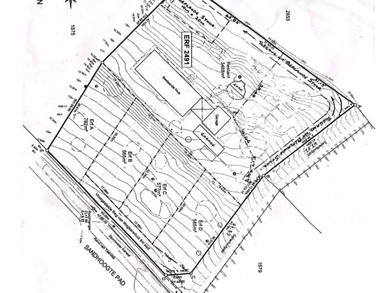 A detailed site survey and subdivision plan showing the layout of Erf 2491 and surrounding plots with boundary dimensions and access points.
