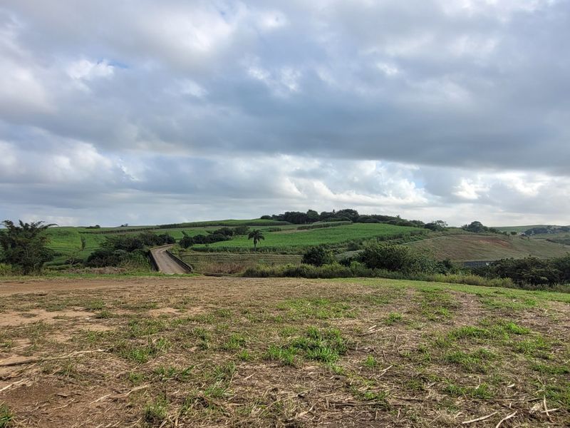 Expansive view of the farm landscape featuring rolling green hills, agricultural fields, and a bridge crossing the property.