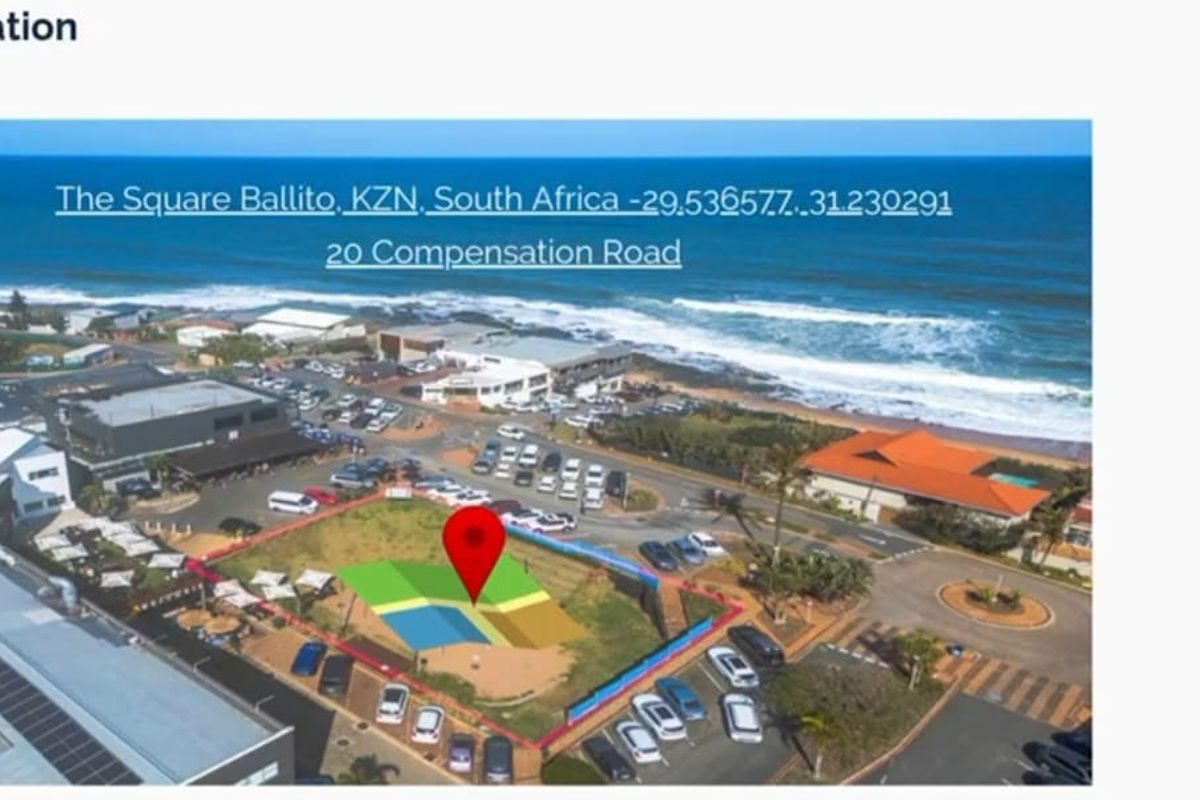 Aerial view of the property location in Ballito, highlighting the site proximity to the coastline and local amenities.
