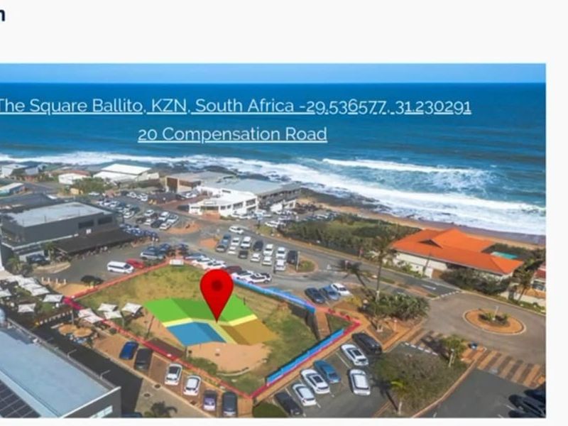 Aerial view of the property location in Ballito, highlighting the site proximity to the coastline and local amenities.