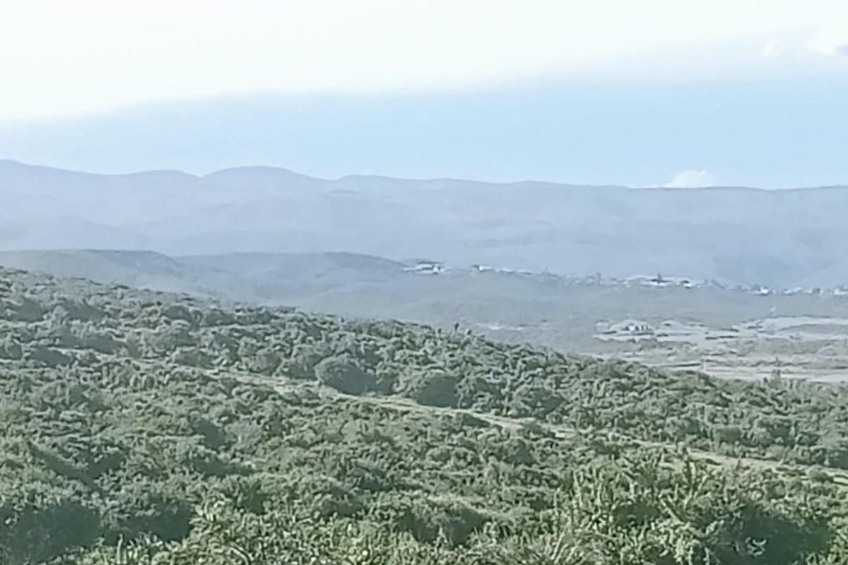 A scenic landscape view overlooking rolling hills and natural vegetation, showcasing the expansive terrain of the vacant residential land.