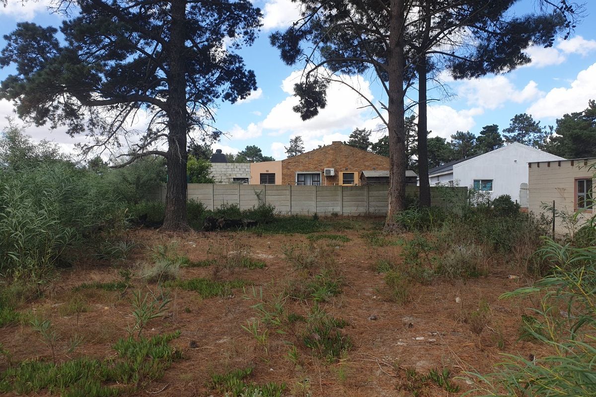 A view of a vacant residential plot featuring mature trees and a precast concrete boundary wall.