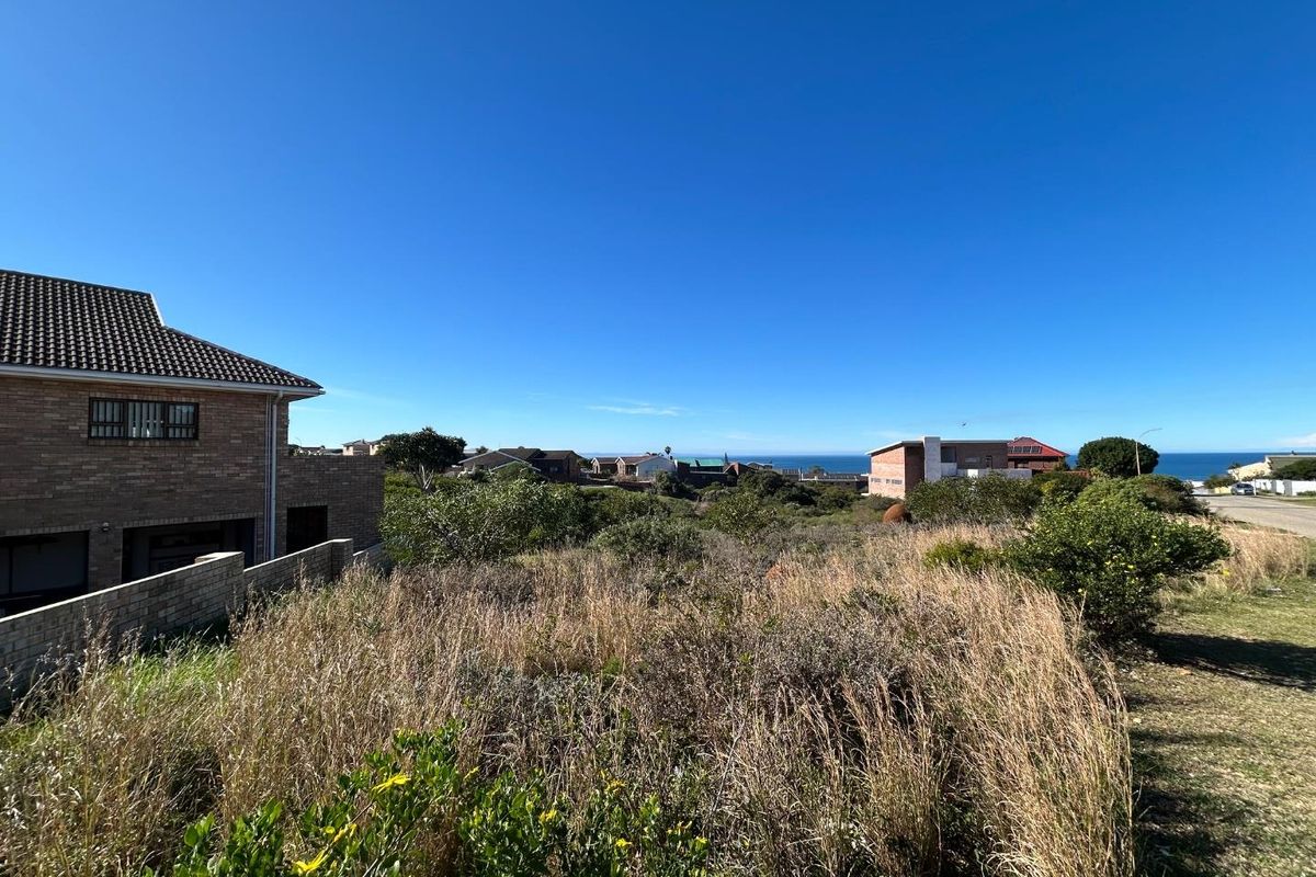 A view of a vacant residential plot featuring natural coastal vegetation with surrounding neighborhood homes and distant ocean views.