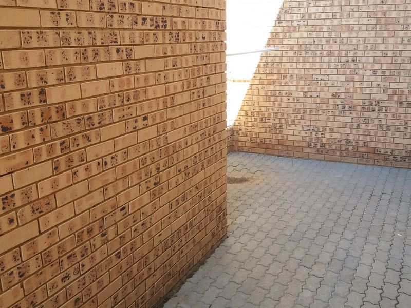 A private paved courtyard area enclosed by face brick boundary walls, providing a low-maintenance outdoor space.
