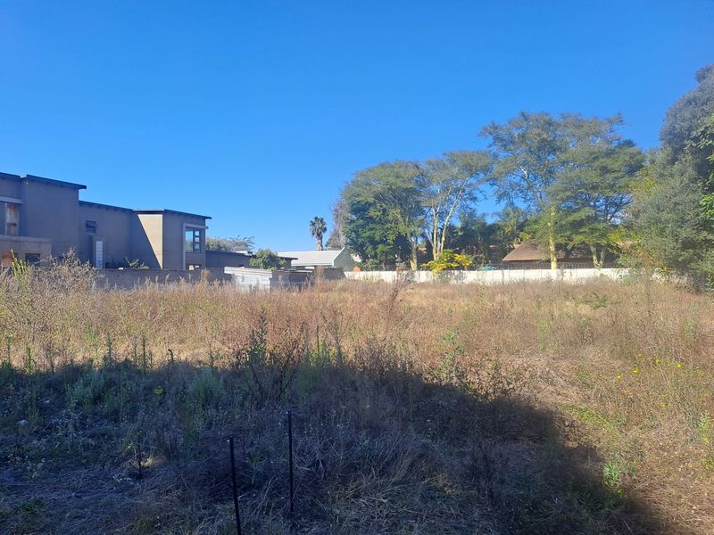 A vacant residential plot featuring level ground, perimeter boundary walls, and established trees, offering a blank canvas for new construction.