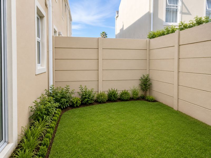 A well-maintained private rear garden featuring a manicured lawn and neat perimeter boundary walls, providing a clean and tidy outdoor space.