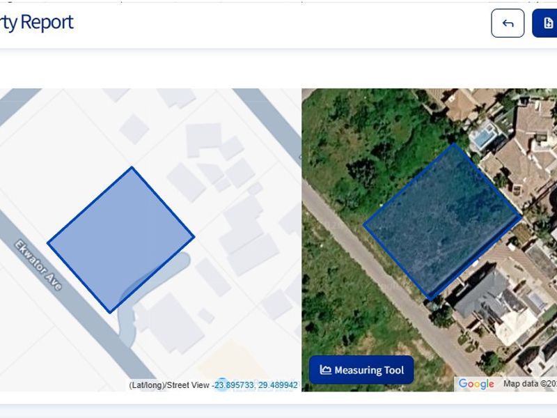 An aerial view showing the vacant residential land plot highlighted on a map and satellite imagery.