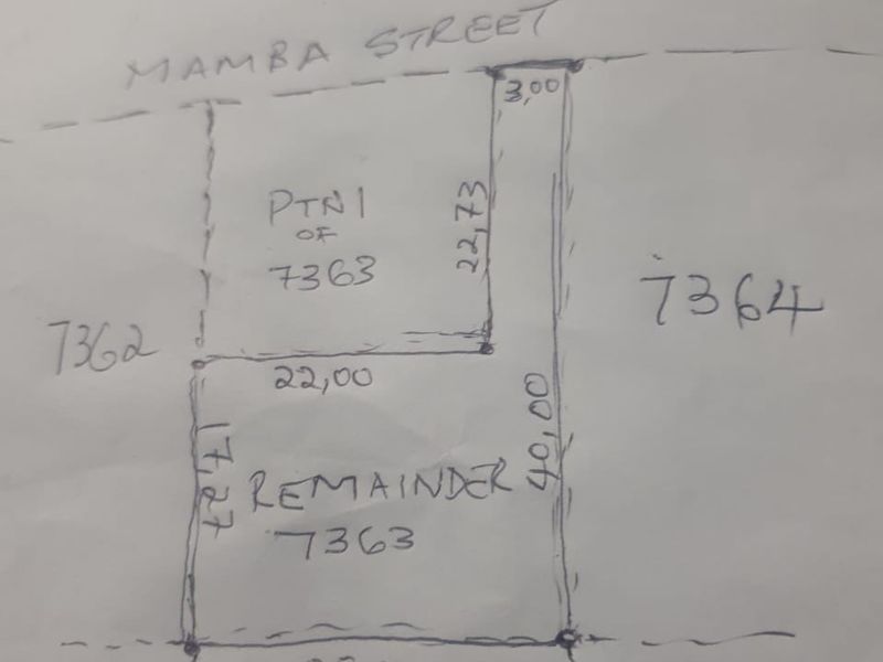 A hand-drawn site plan showing the layout and dimensions of the residential land parcel.