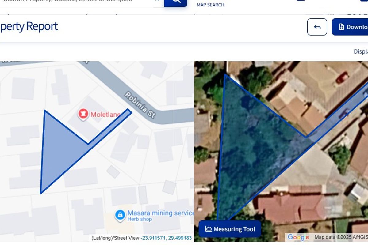 An aerial map view showing the location and boundary of the vacant residential land plot.