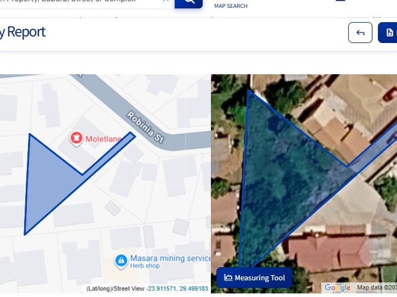 An aerial map view showing the location and boundary of the vacant residential land plot.