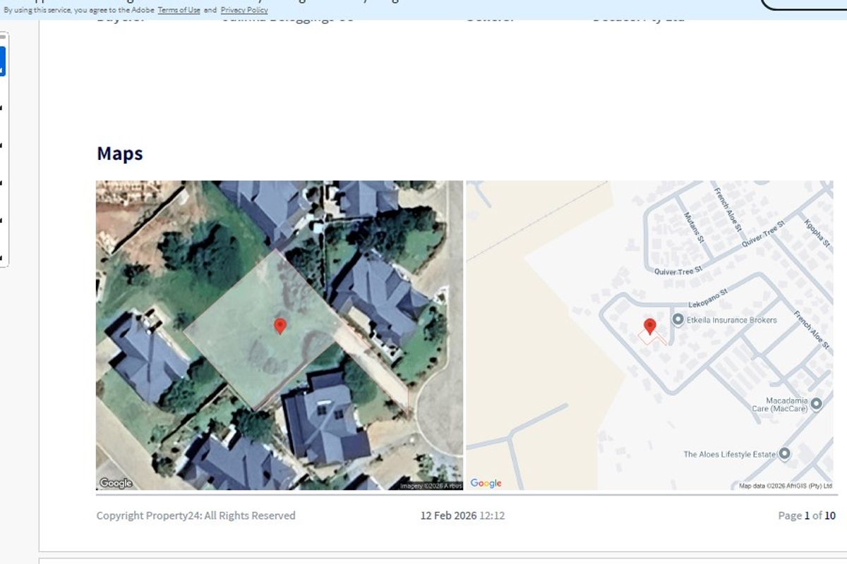 An aerial view and map showing the location and boundaries of the vacant residential land plot within the estate.