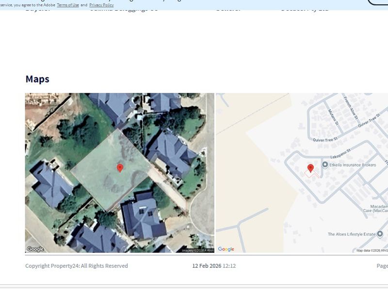 An aerial view and map showing the location and boundaries of the vacant residential land plot within the estate.