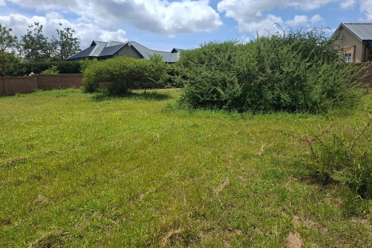 A vacant residential plot featuring a grassed area, established shrubs, and a perimeter brick wall boundary.