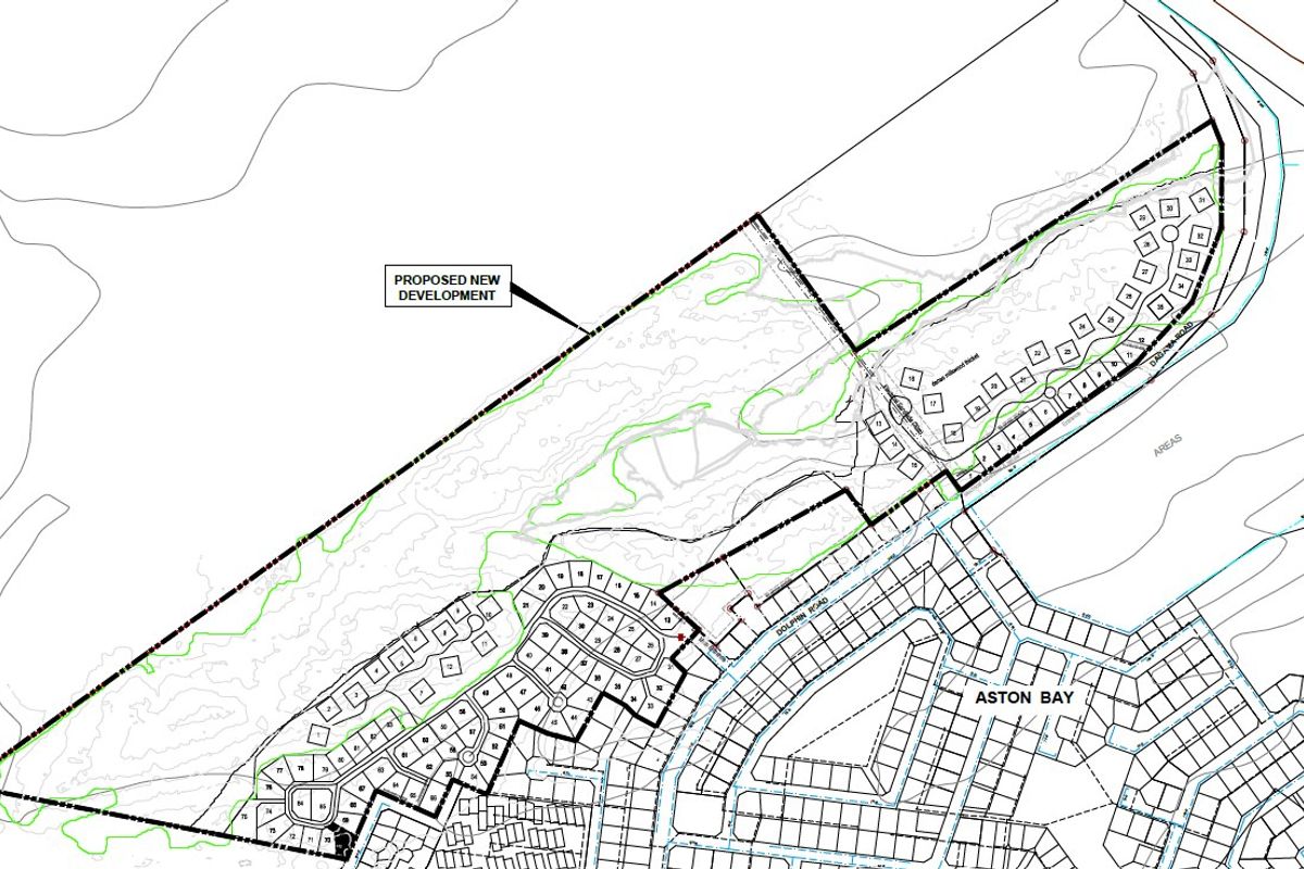 A detailed site development plan showing the proposed residential layout and subdivision boundaries for the Aston Bay area.