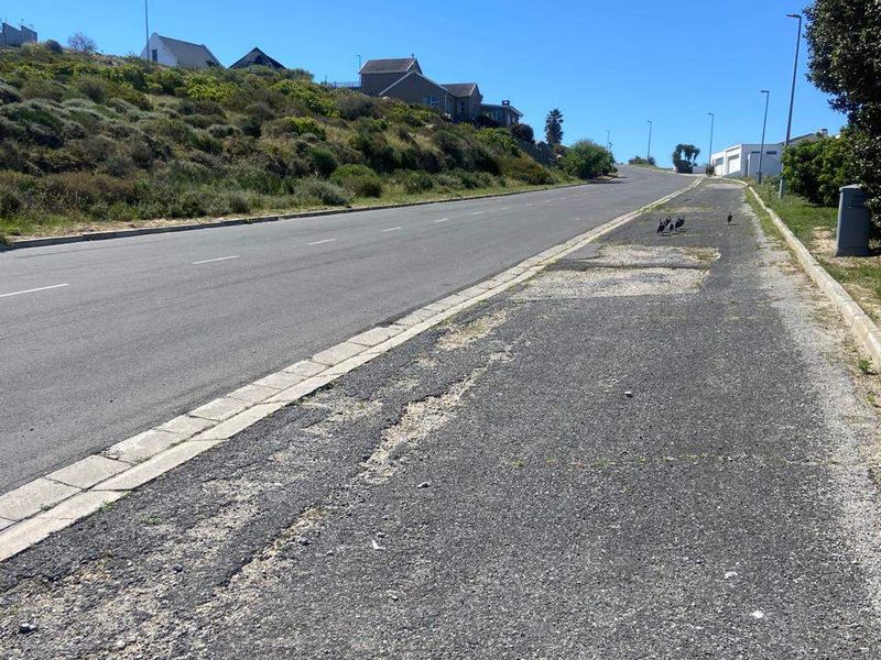 A street view showing the asphalt road and weathered verge adjacent to the residential land plot.