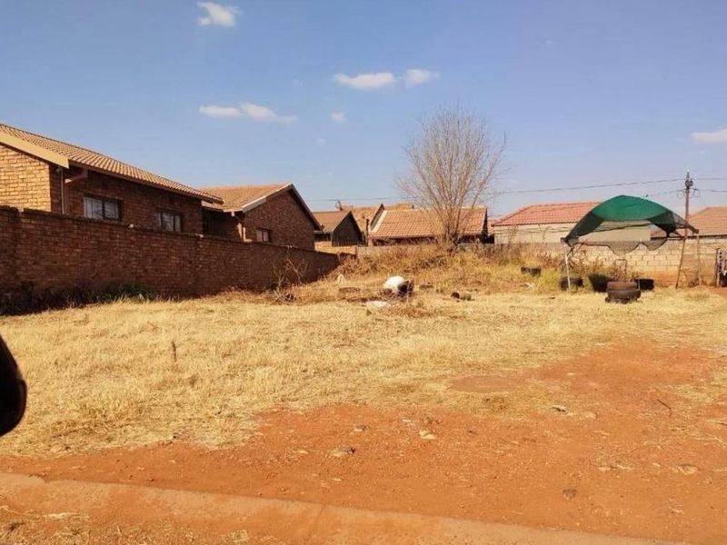 A vacant residential plot featuring dry grass, a brick boundary wall, and a concrete curb, situated in a developed neighborhood.