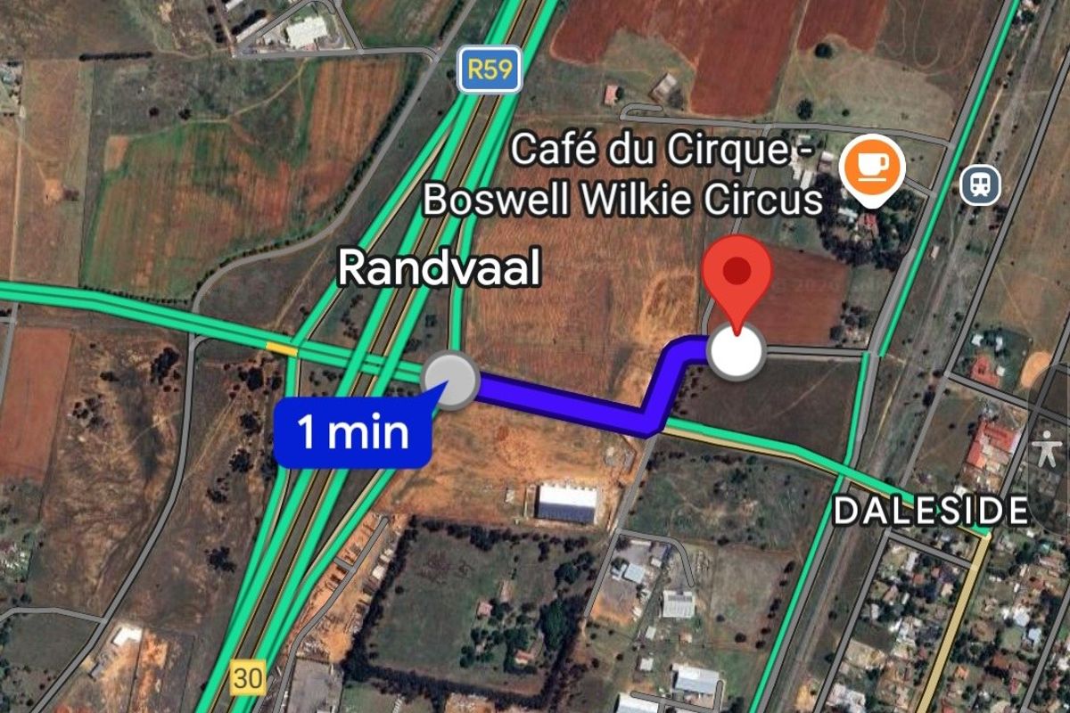 An aerial map view showing the location of the property near the R59 highway and Randvaal area.