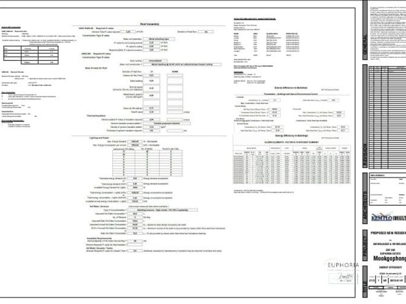 Energy efficiency compliance report and technical specifications for the proposed new residence at Euphoria Estate.