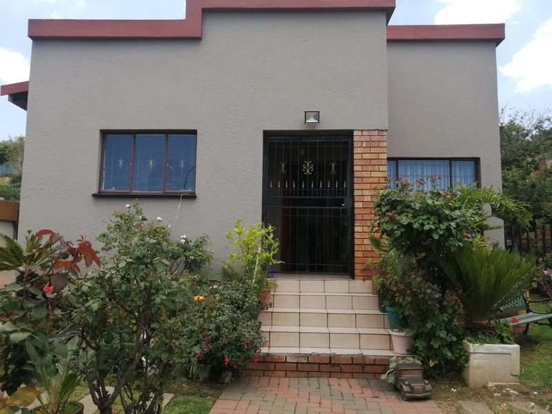 Front entrance of the house featuring a paved walkway, tiled steps, and a secure metal gate.