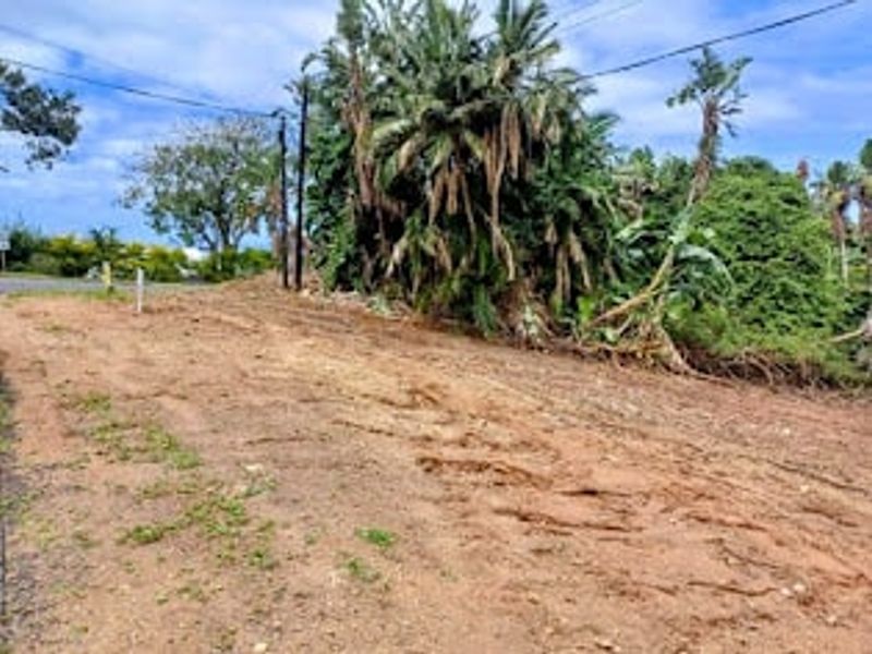 A view of a vacant residential plot featuring cleared land, mature trees, and existing utility infrastructure along the boundary.