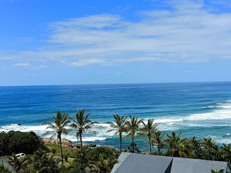 A scenic elevated view overlooking the ocean, coastline, and surrounding coastal vegetation.