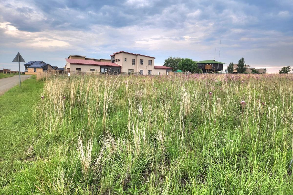 A view of an undeveloped residential plot featuring natural grassland with neighboring properties visible in the background.