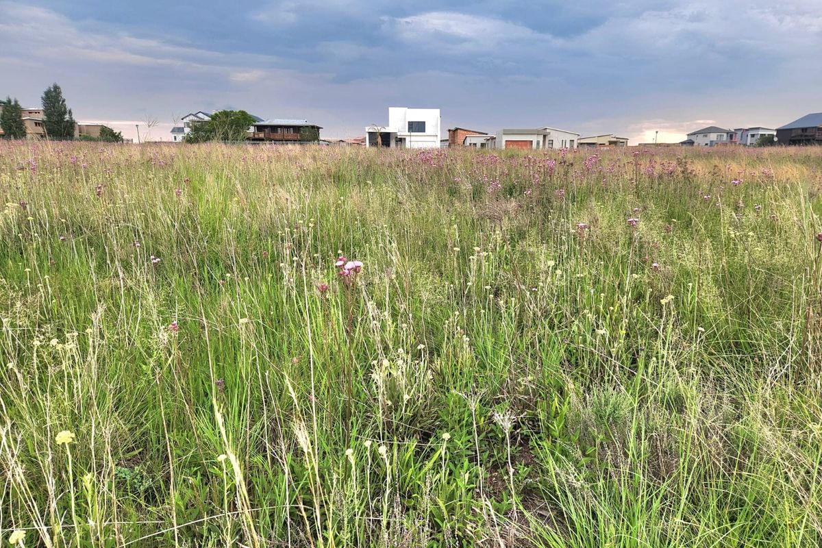 A view of a vacant residential plot featuring natural grass and surrounding neighborhood development.