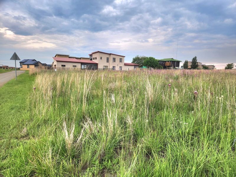 A view of an undeveloped residential plot featuring natural grassland with neighboring properties visible in the background.