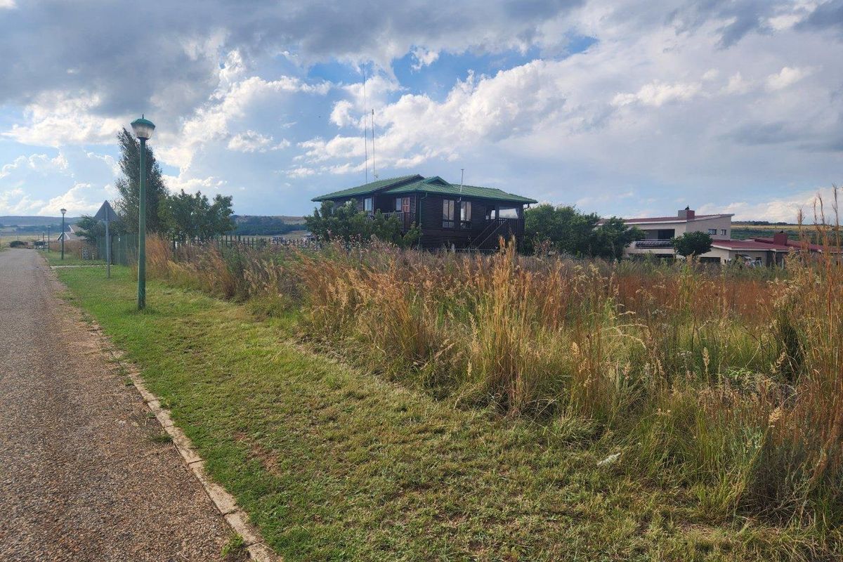 A street-level view of a vacant residential plot featuring established grass, a paved verge, and street lighting, with neighboring properties visible in the background.