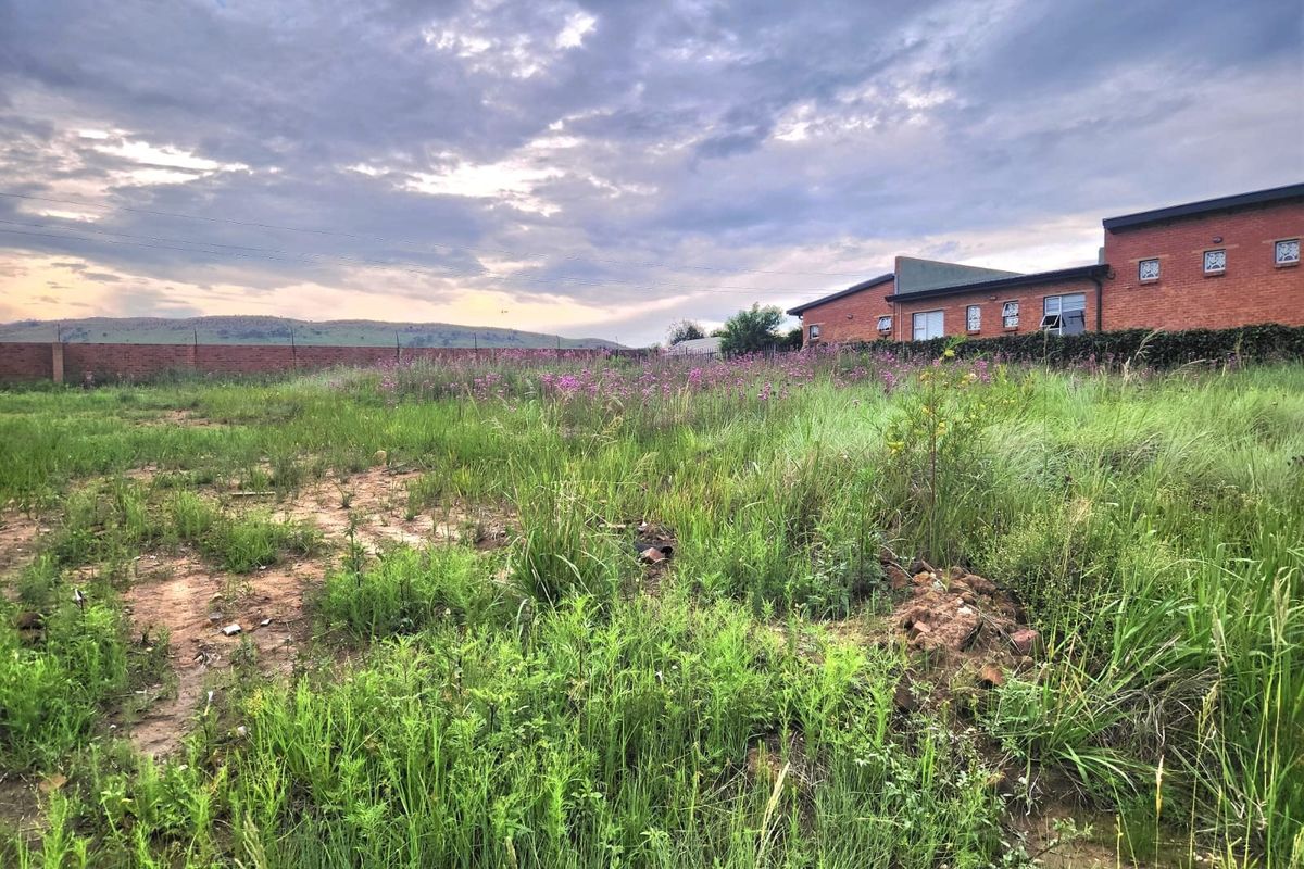 A view of an undeveloped residential plot featuring overgrown grass and a perimeter brick wall, with neighboring properties visible in the background.